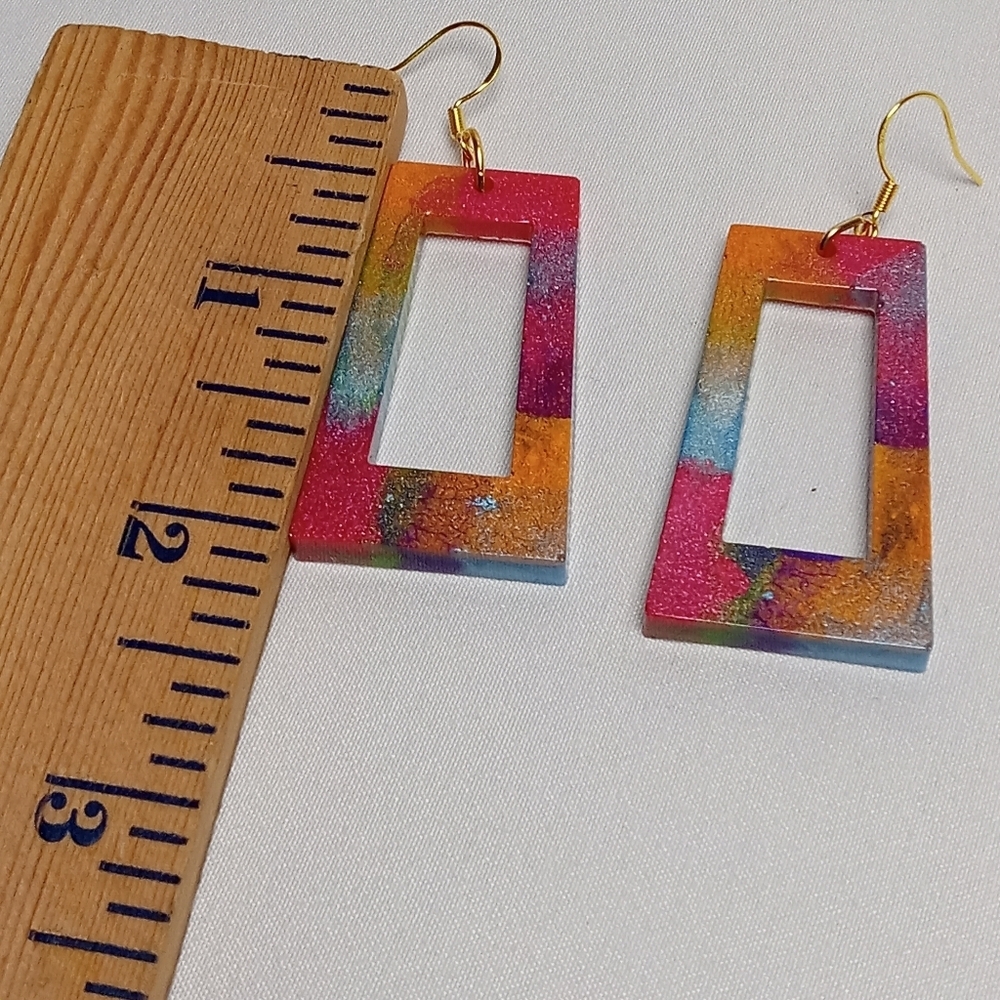 Hand Crafted Multicolor Rectangular Earrings - Picture 3 of 4